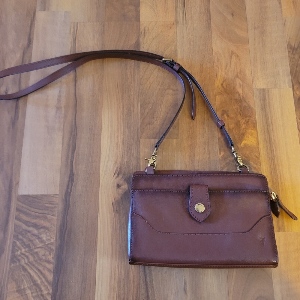Frye Leather Lucy Crossbody Clutch Cognac